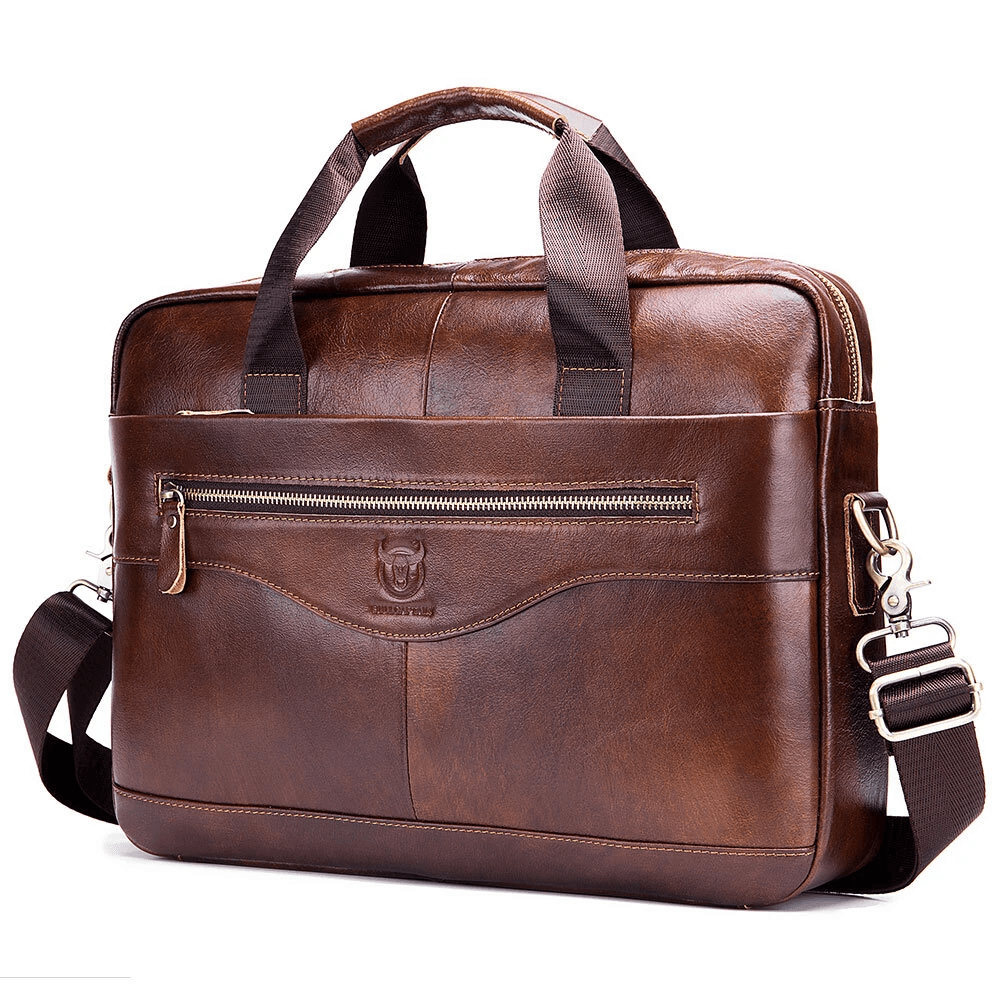 Genuine Leather Laptop Briefcase with Strap Business Handbag for Men