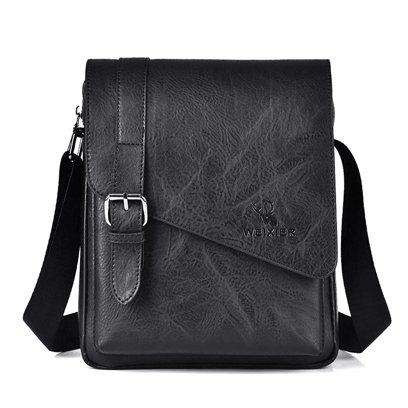Men's PU Leather Messenger Crossbody Bag Large Capacity Shoulder Bag with Zipper Closure