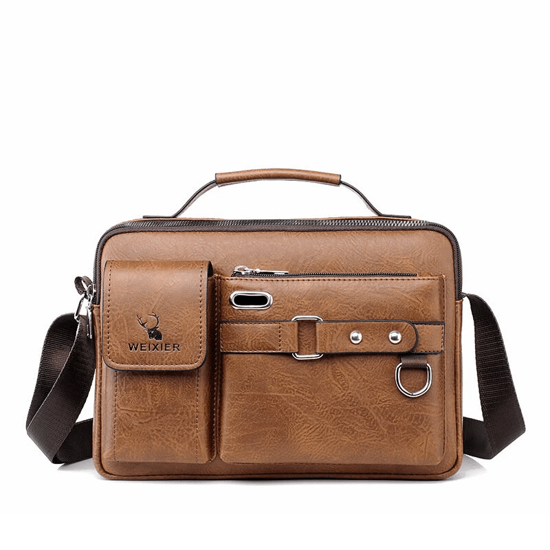 Men's PU Leather Crossbody Bag Portable Shoulder Bag with Zipper Closure