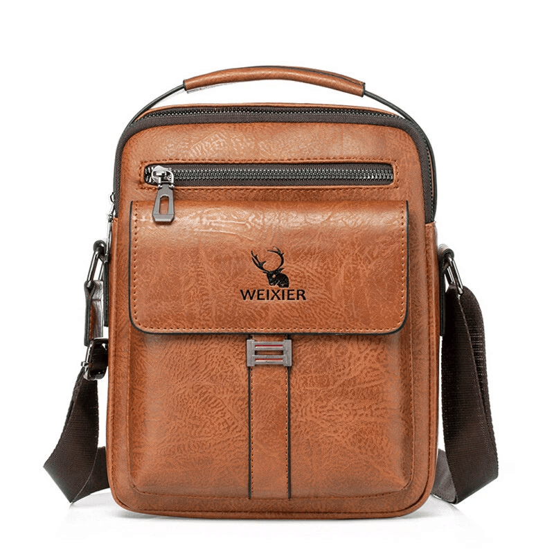 Men's PU Leather Messenger Bag Retro Shoulder Crossbody Bag Waterproof Carry On Bag