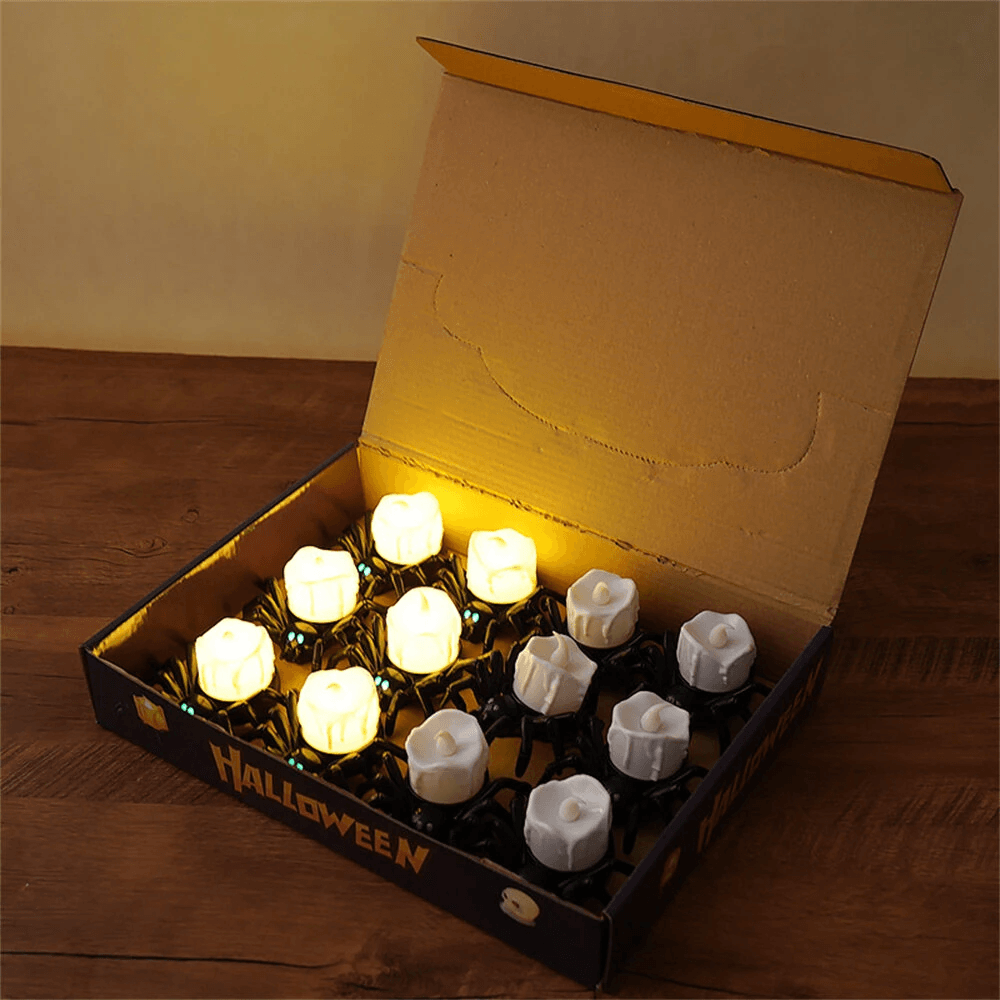 LED Spider Tea Light Set with Glowing Eyes Halloween Decorations