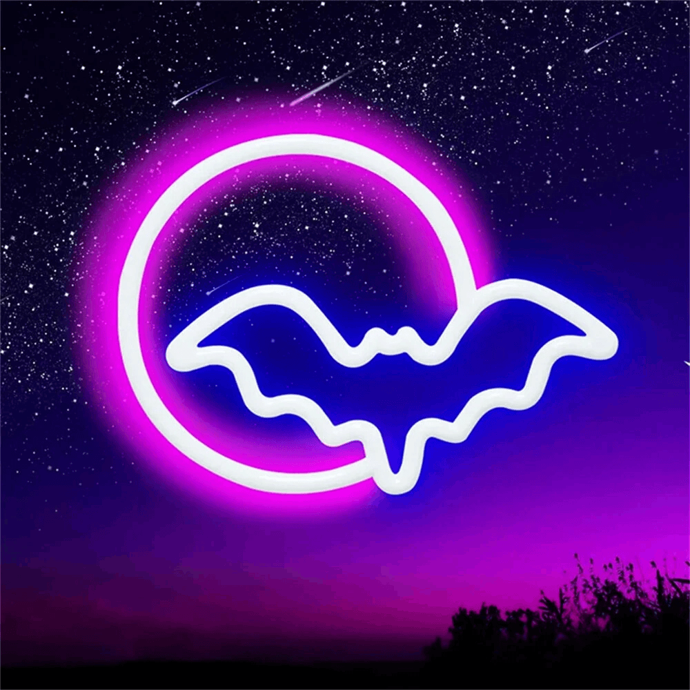 Halloween Bat Moon Neon Sign USB or Battery Powered LED Halloween Decor