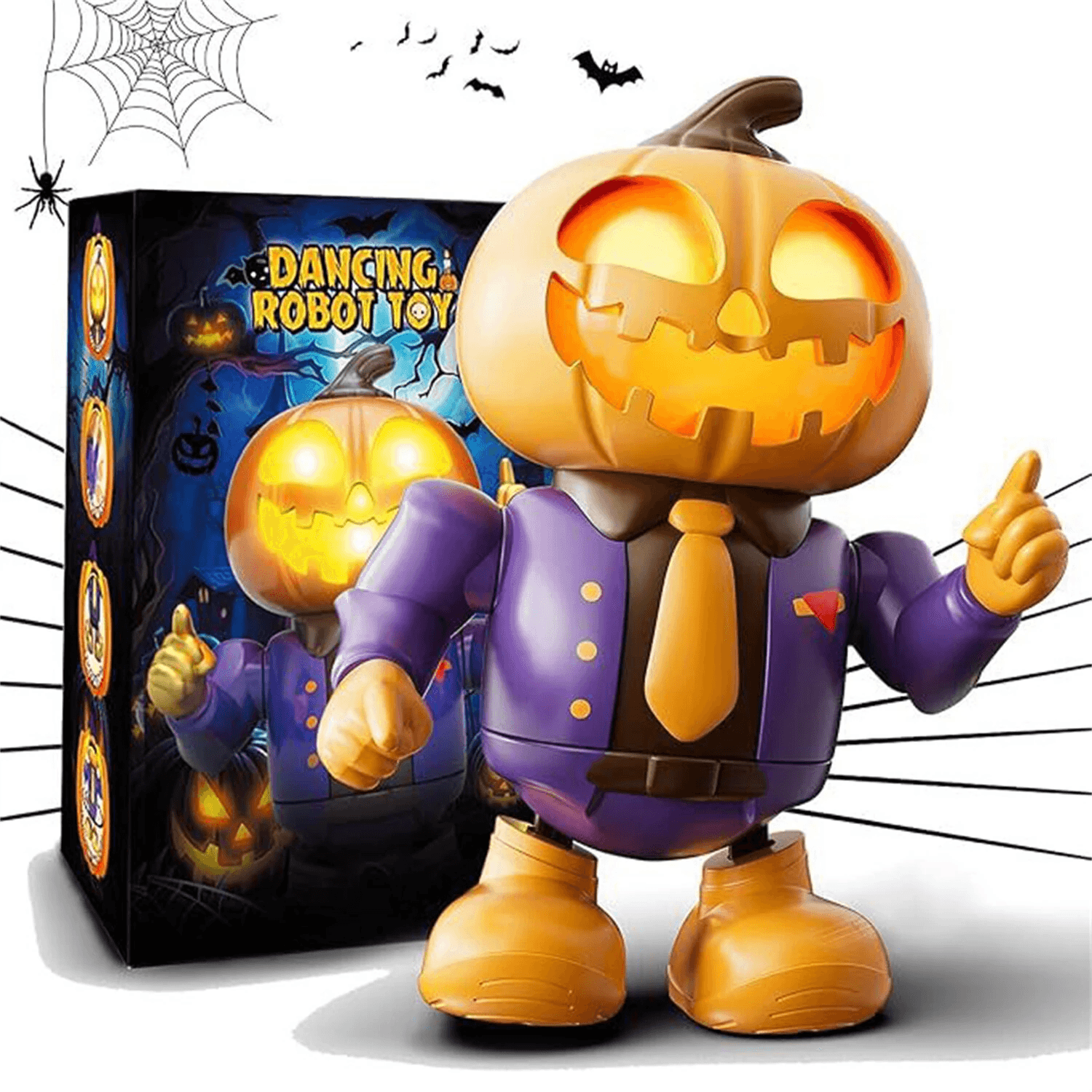 Halloween Dancing Robot with LED Lights Music Skull or Pumpkin Party Decoration
