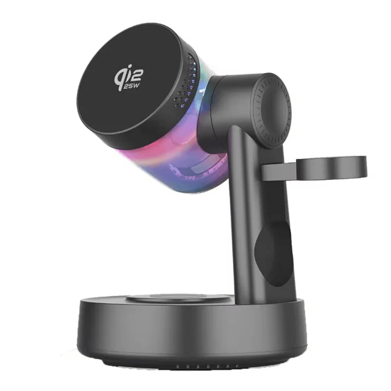 Magnetic Wireless Charging Stand with Bluetooth Speaker and RGB Lighting