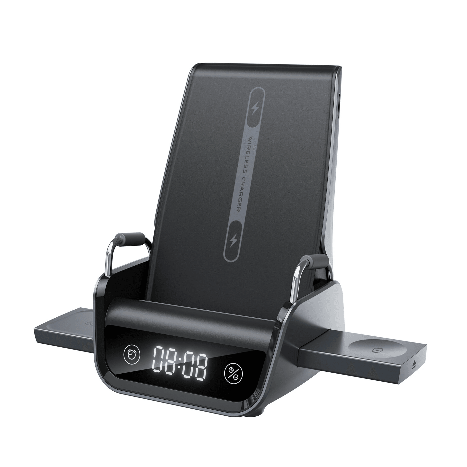 Wireless Charging Station with Digital Clock and Phone Stand
