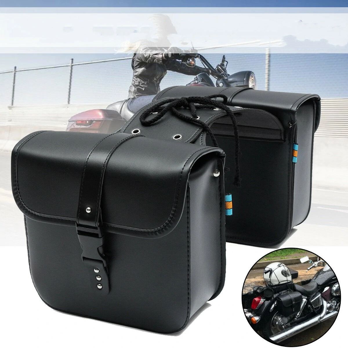 Motorcycle Saddle Bags PU Leather Side Storage Pouches Pair