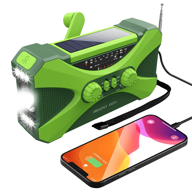 Emergency Weather Radio with Hand Crank Solar Charging Flashlight and Power Bank