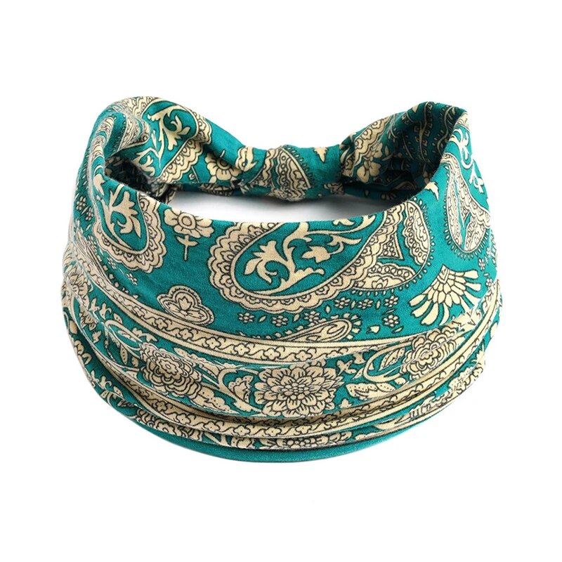 Bohemian Yoga Headband for Women Cotton Sweat Absorbing Hair Wrap