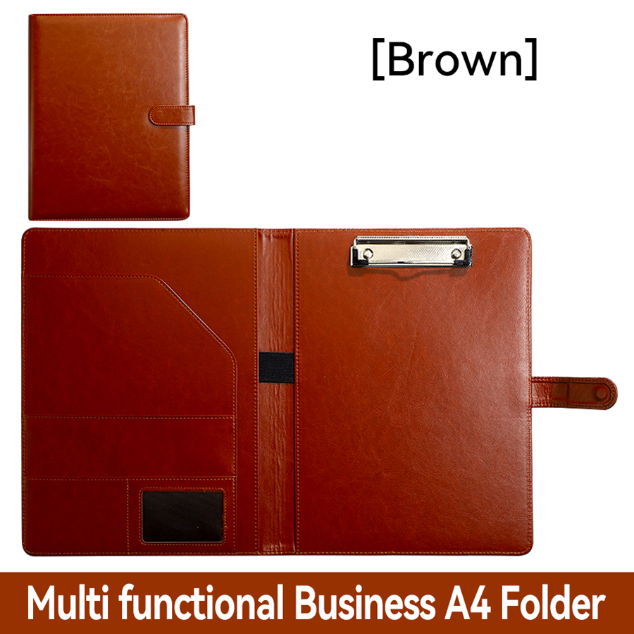 PU Leather Portfolio Organizer with Clip Pen Holder and Card Slots