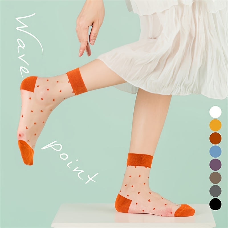 Womens Polka Dot Socks Breathable Cotton Ankle Socks Cute Summer Fashion Socks