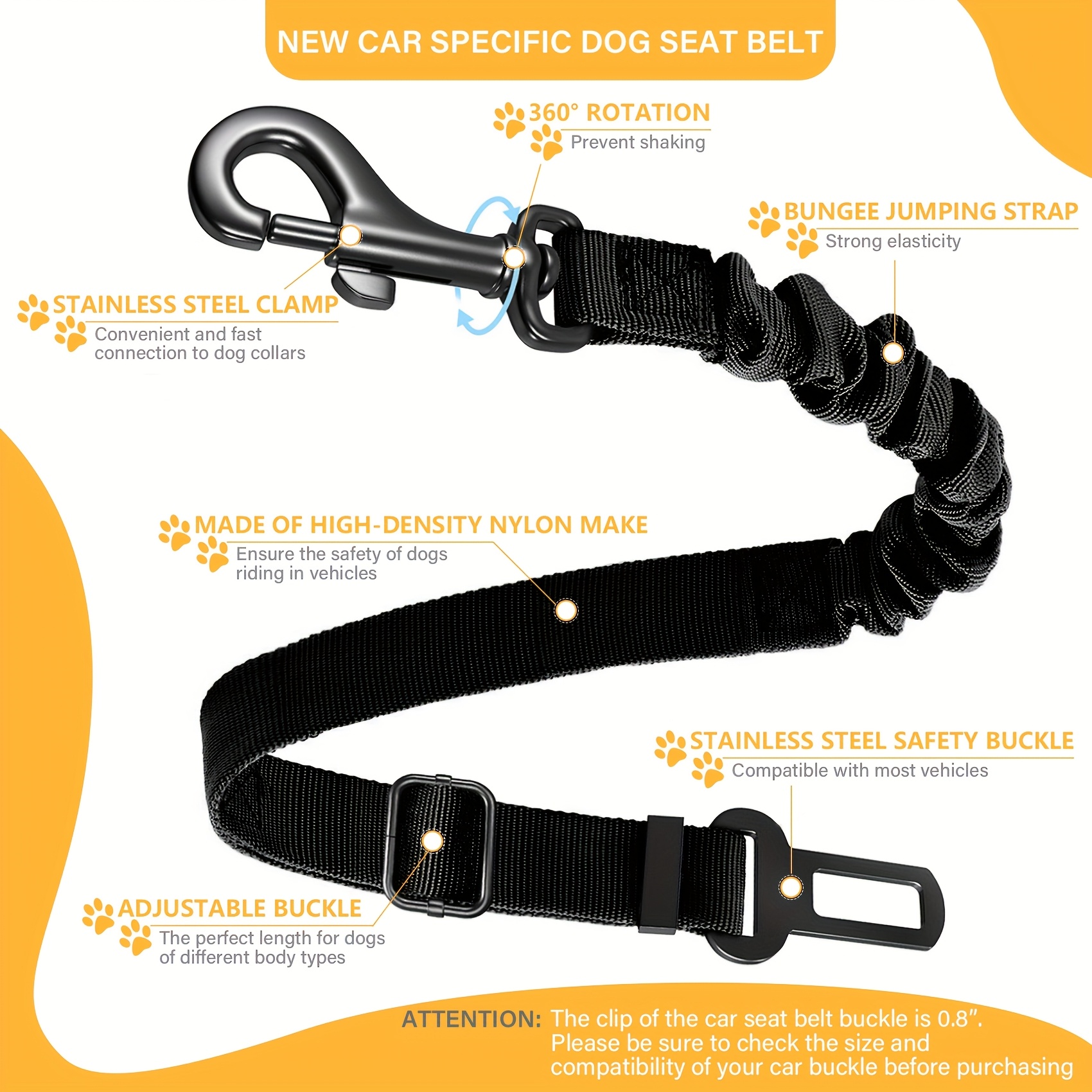 Adjustable Dog Seat Belt Harness Elastic Safety Restraint for Car Travel
