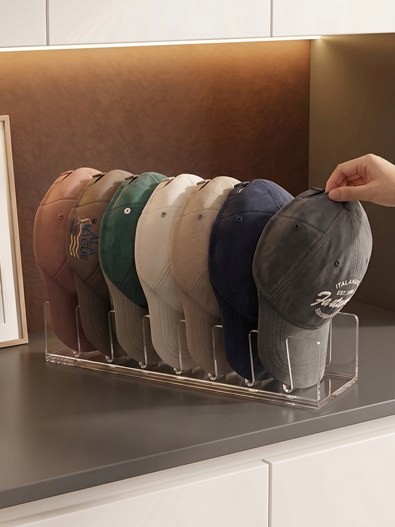 Acrylic Hat Organizer Baseball Cap Storage Rack with Display Slots