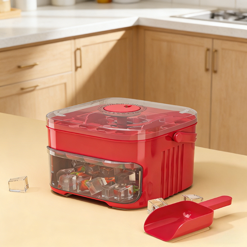 Ice Cube Tray with Lid and Ice Storage Bin Easy Release Double Layer Ice Maker