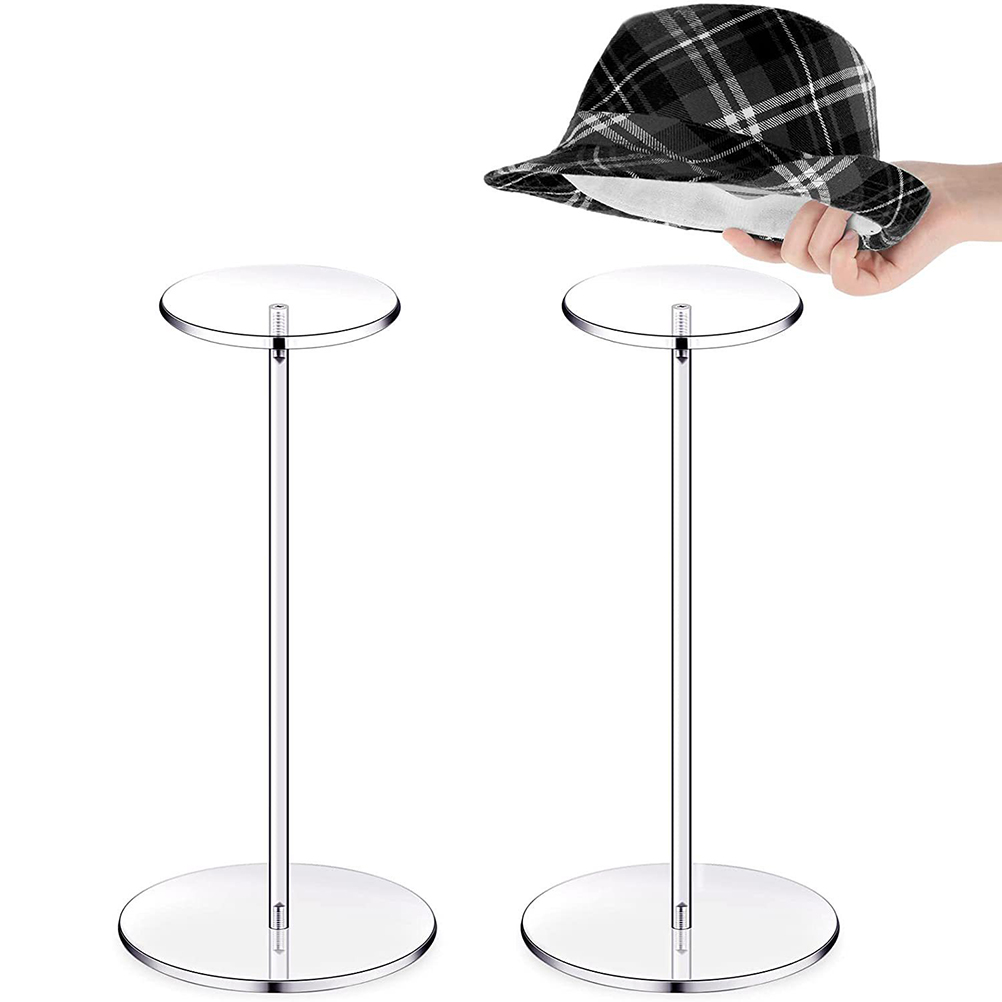 Clear Acrylic Hat Stand Wig Holder Display Rack with Round Base for Caps and Collectibles