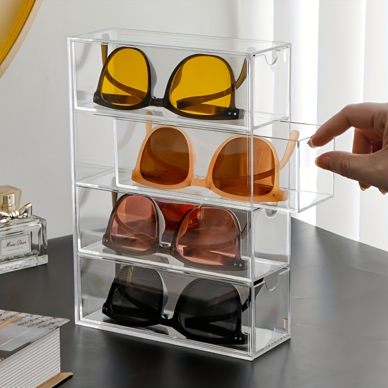Four Layer Acrylic Sunglasses Organizer with Dustproof Eyeglass Storage Box Display Case