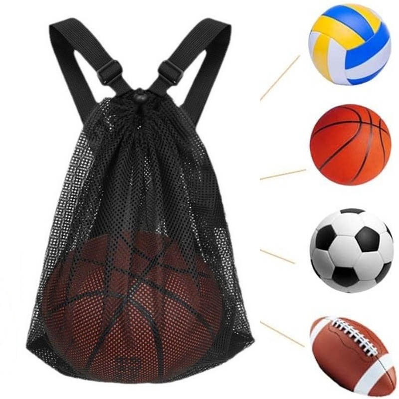 Portable Mesh Drawstring Backpack Sports Bag for Football Basketball Swim Travel and Storage