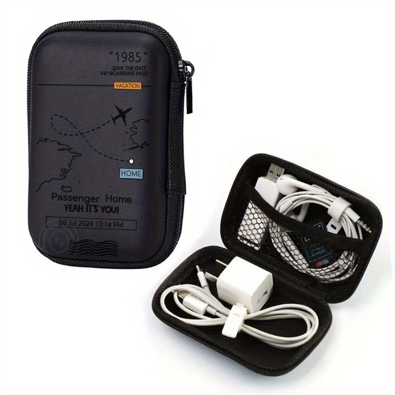 Airplane Route Print EVA Hard Shell Travel Organizer Bag for Electronics and Cables