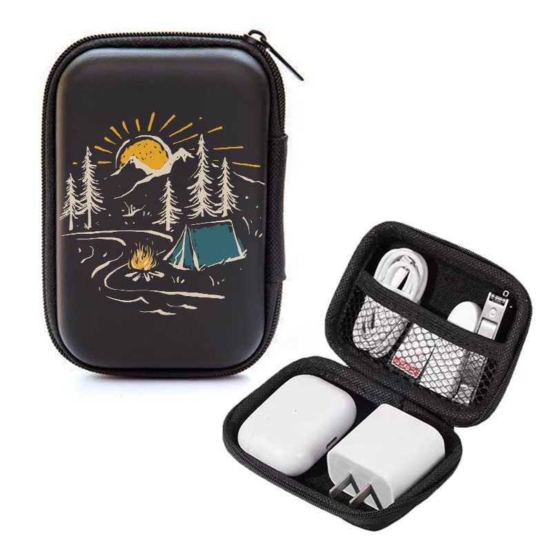 Tent Print EVA Hard Shell Electronics Organizer Bag Shockproof Cable Storage Case