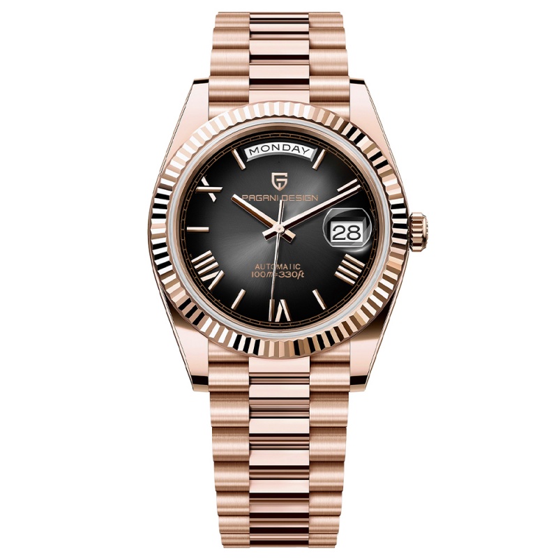 Luxury Stainless Steel Mechanical Men Watch with Week Calendar Waterproof Luminous Dial