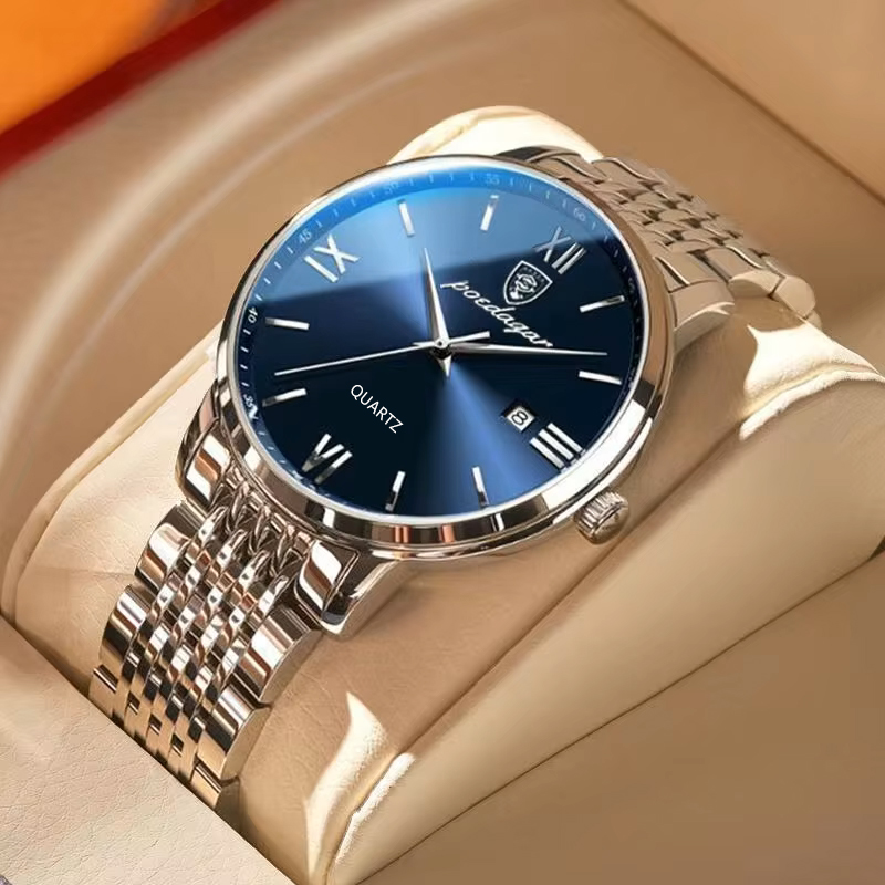 Luxury Stainless Steel Quartz Men Watch Waterproof Luminous Date Casual Wristwatch