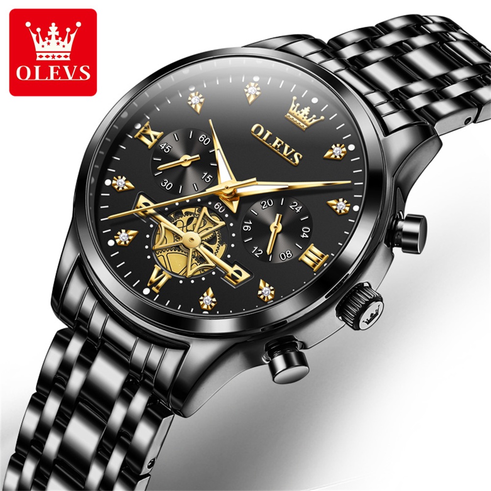 Luxury Stainless Steel Moon Phase Chronograph Watch for Men Women Waterproof Couple Wristwatch