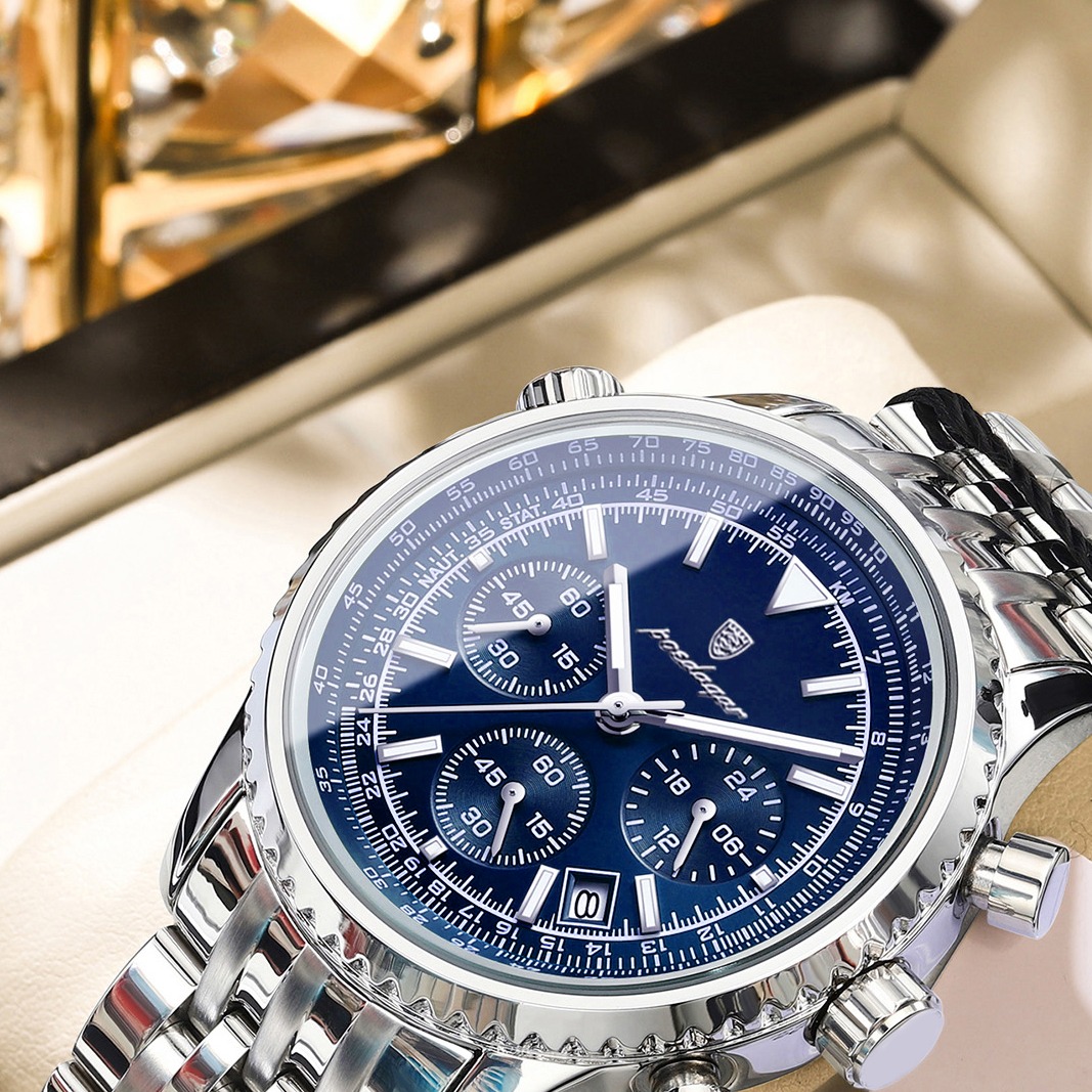 Luxury Mens Waterproof Luminous Chronograph Quartz Stainless Steel Sports Watch
