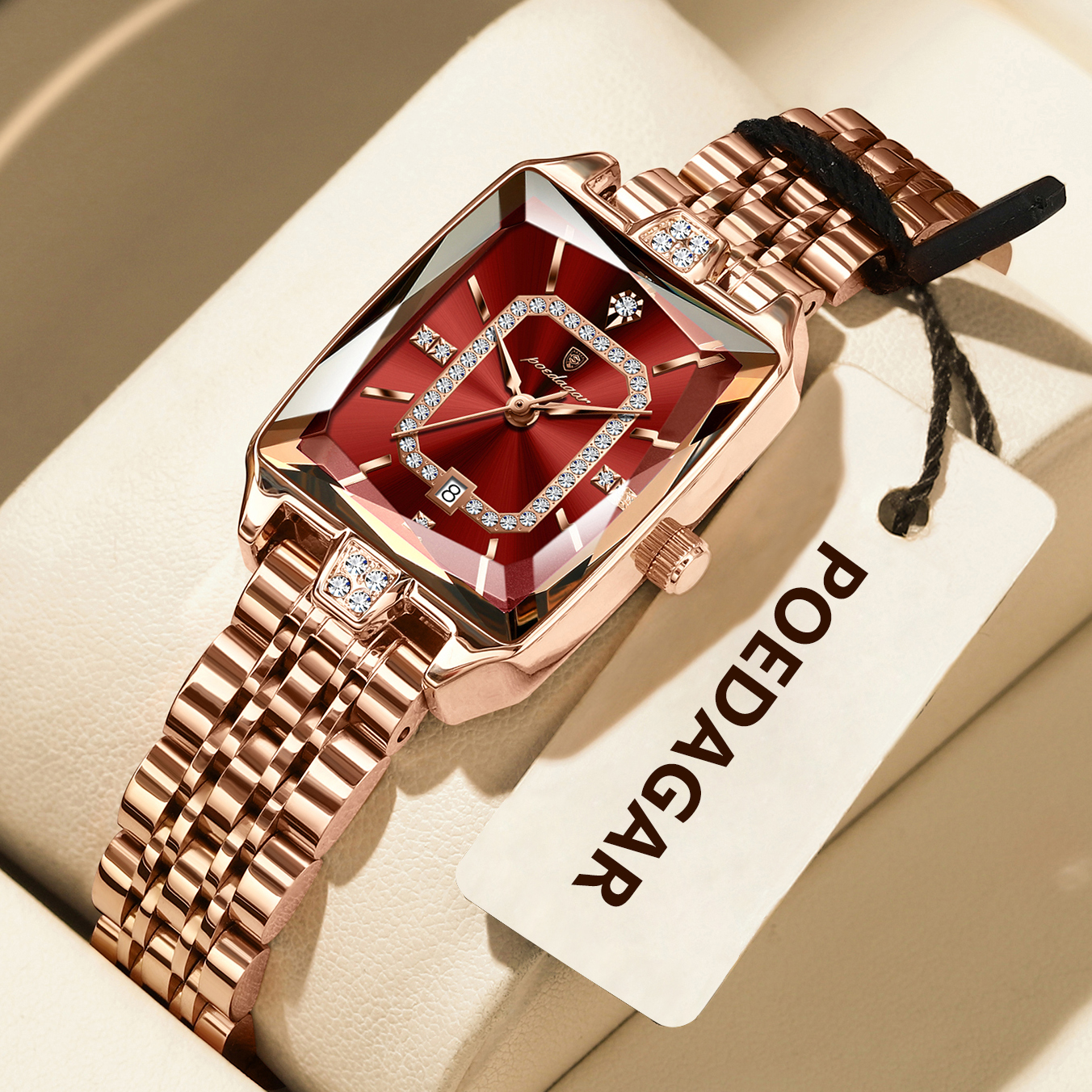 Luxury Stainless Steel Womens Quartz Watch with Date Display Waterproof Fashion Wristwatch