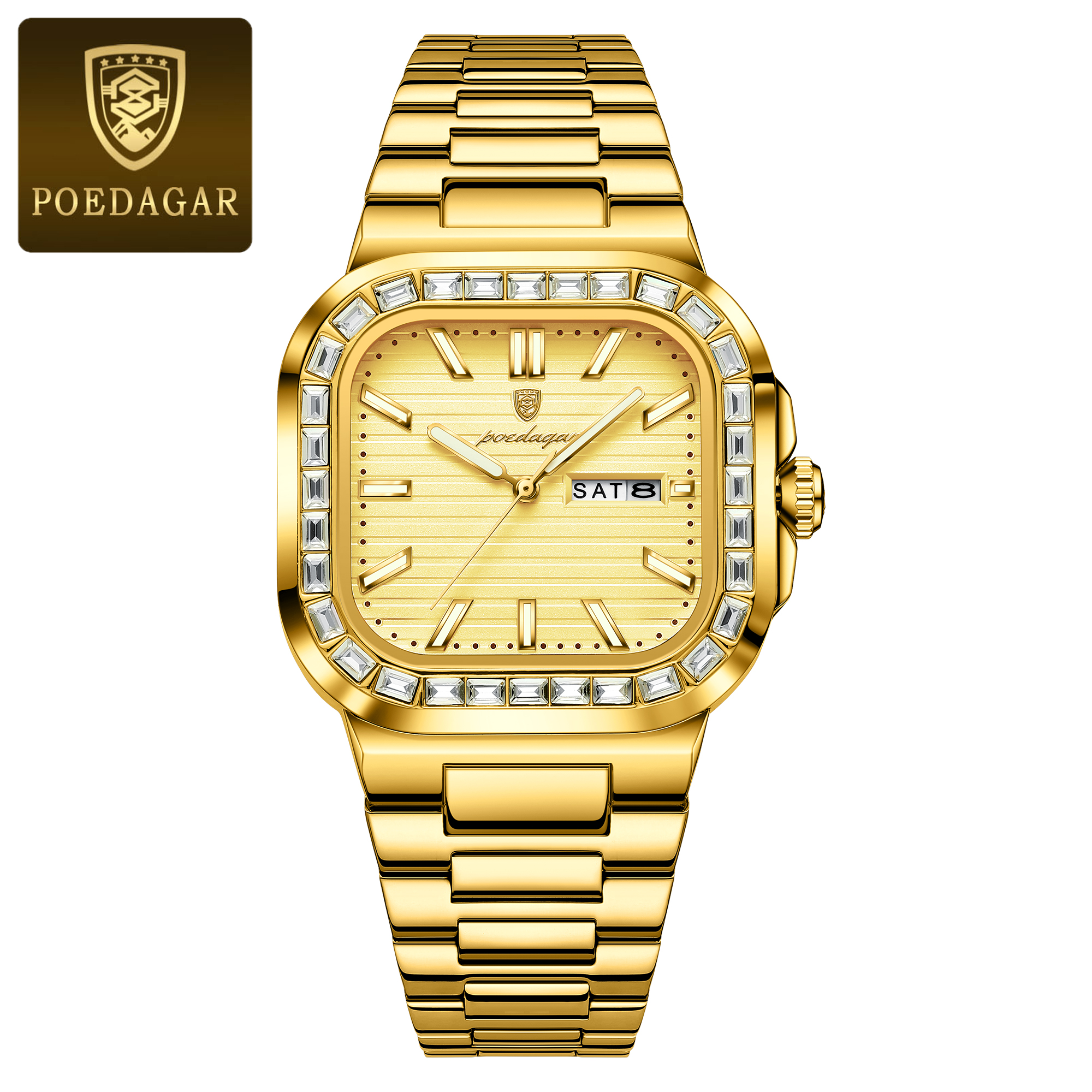 Luxury Square Men's Waterproof Quartz Watch with Luminous Stainless Steel Design
