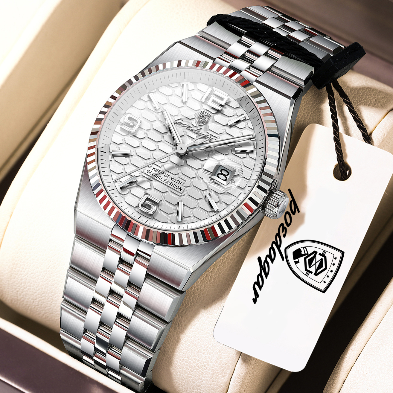 Elegant Womens Stainless Steel Quartz Watch with Date Display Waterproof Business Wristwatch