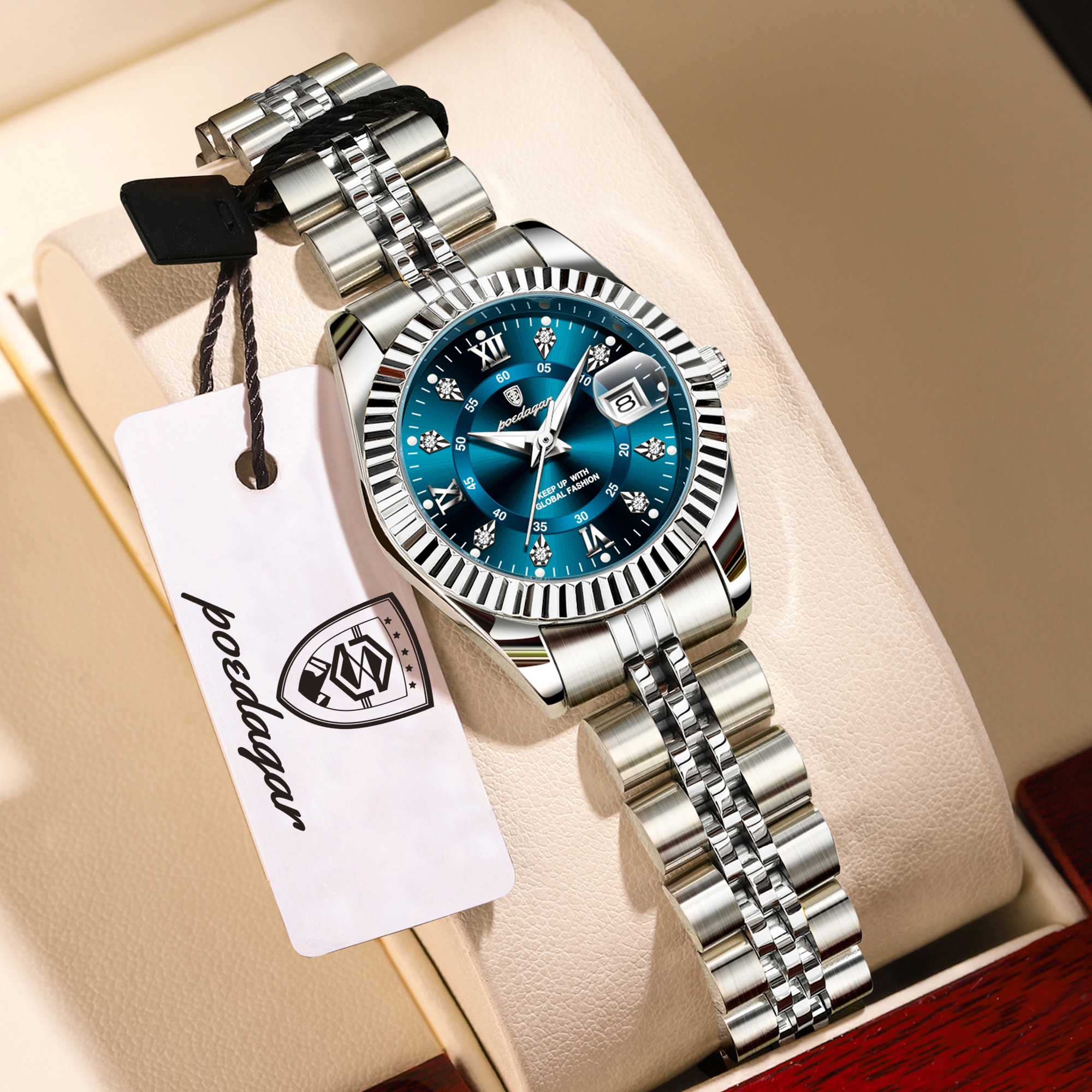 Elegant Womens Stainless Steel Quartz Watch Waterproof Luminous Date Fashion Wristwatch