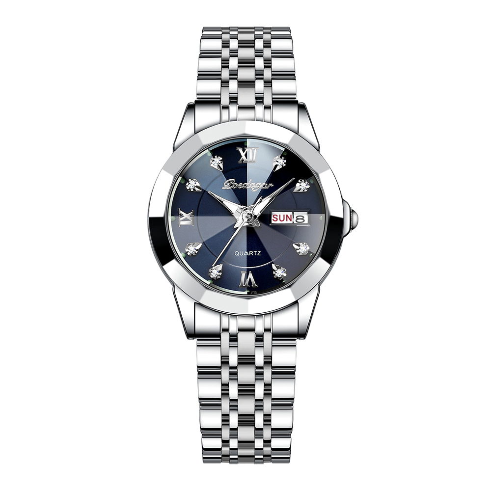 Luxury Stainless Steel Womens Quartz Watch Waterproof Luminous Date Week Fashion Timepiece