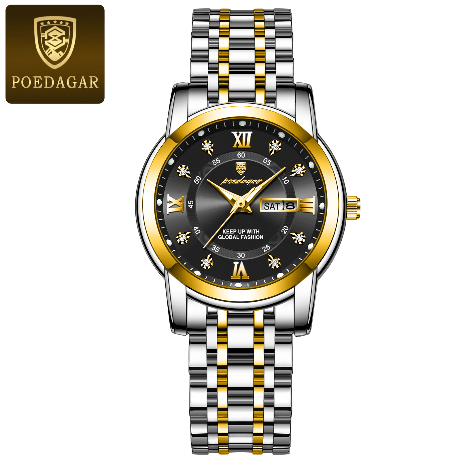 Luxury Womens Quartz Stainless Steel Watch with Luminous Date Display and Waterproof Design