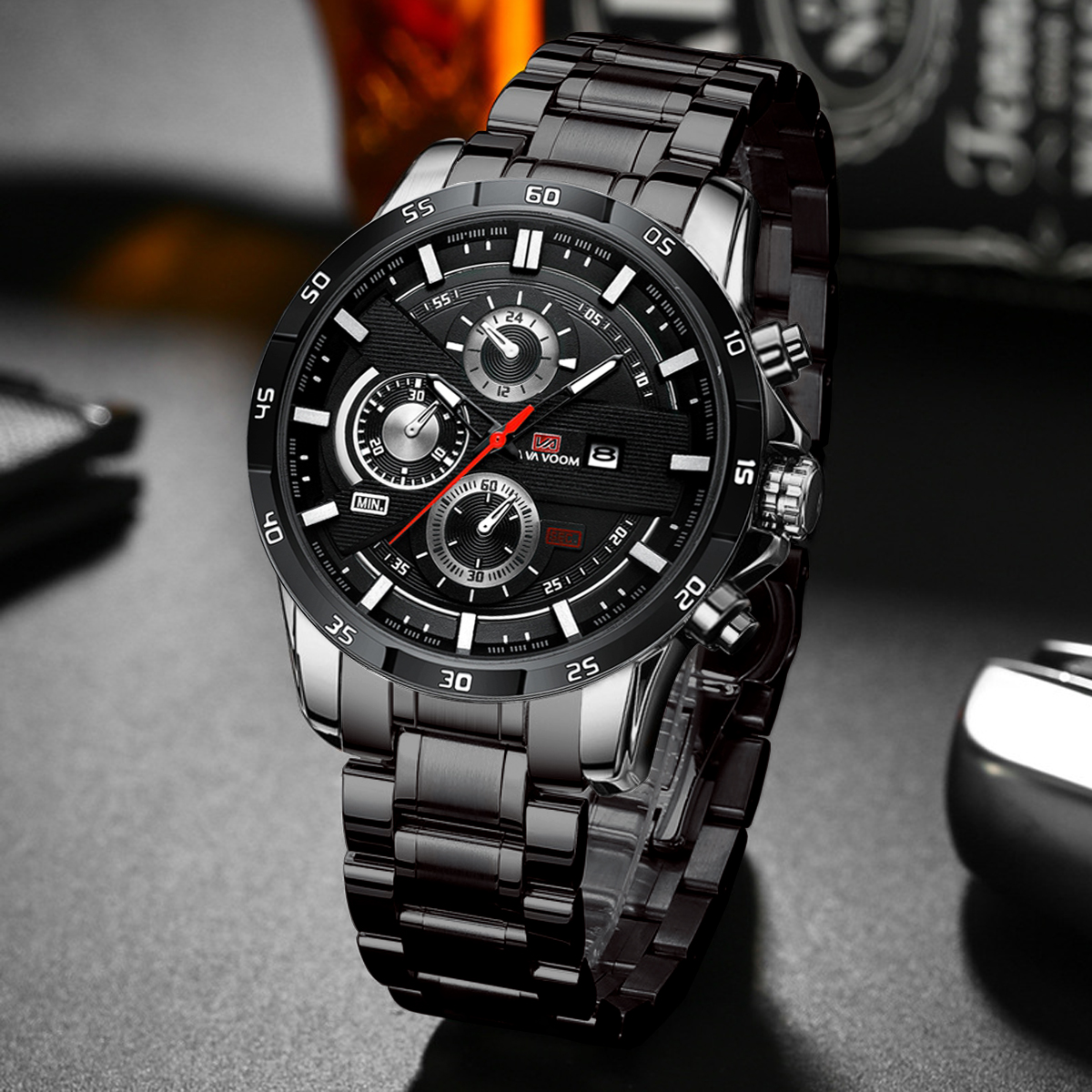 Men Rose Gold Dial Leather Sports Watch Classic Quartz Fashion Timepiece