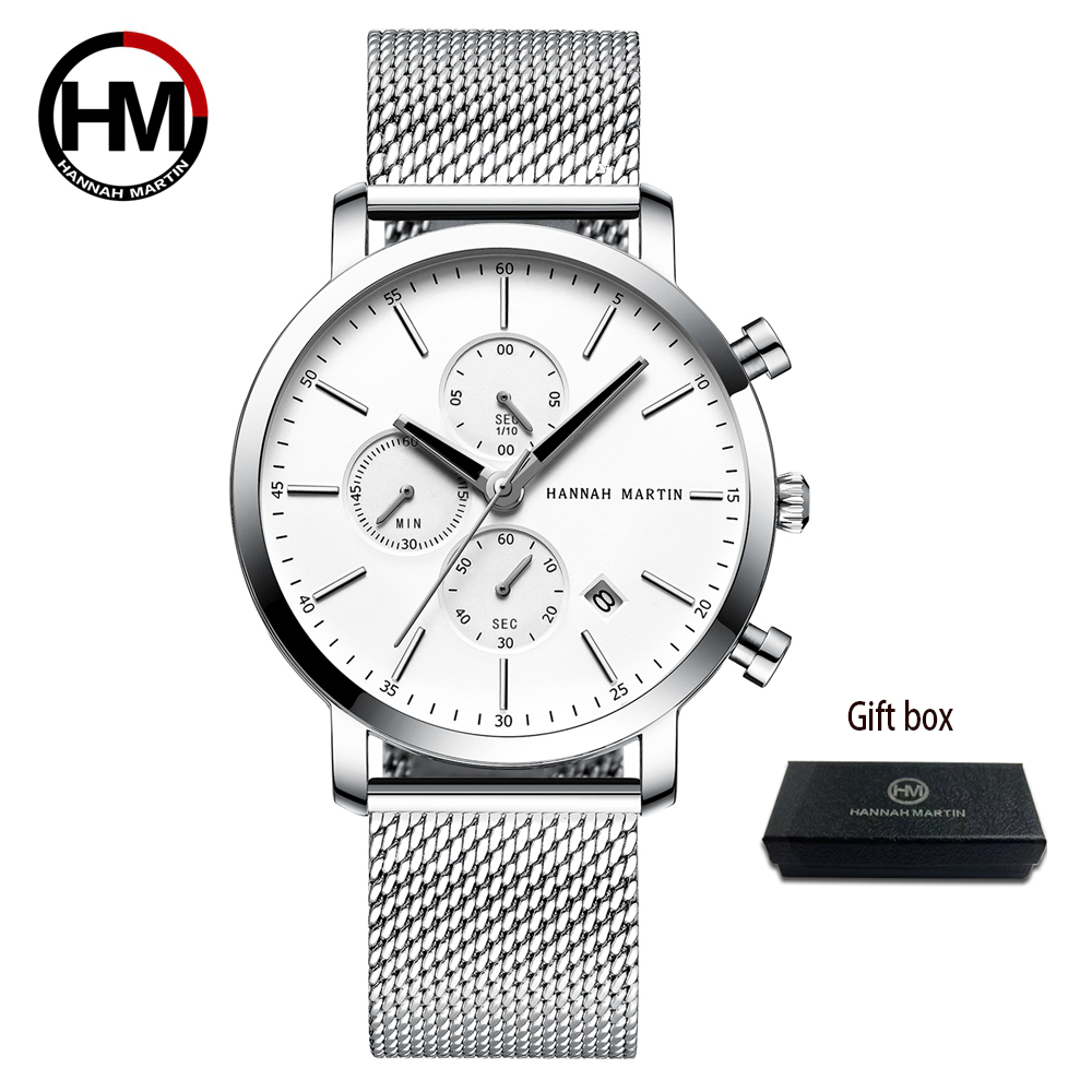 Multifunctional Mens Sports Watch Stainless Steel Waterproof Quartz Calendar Watch