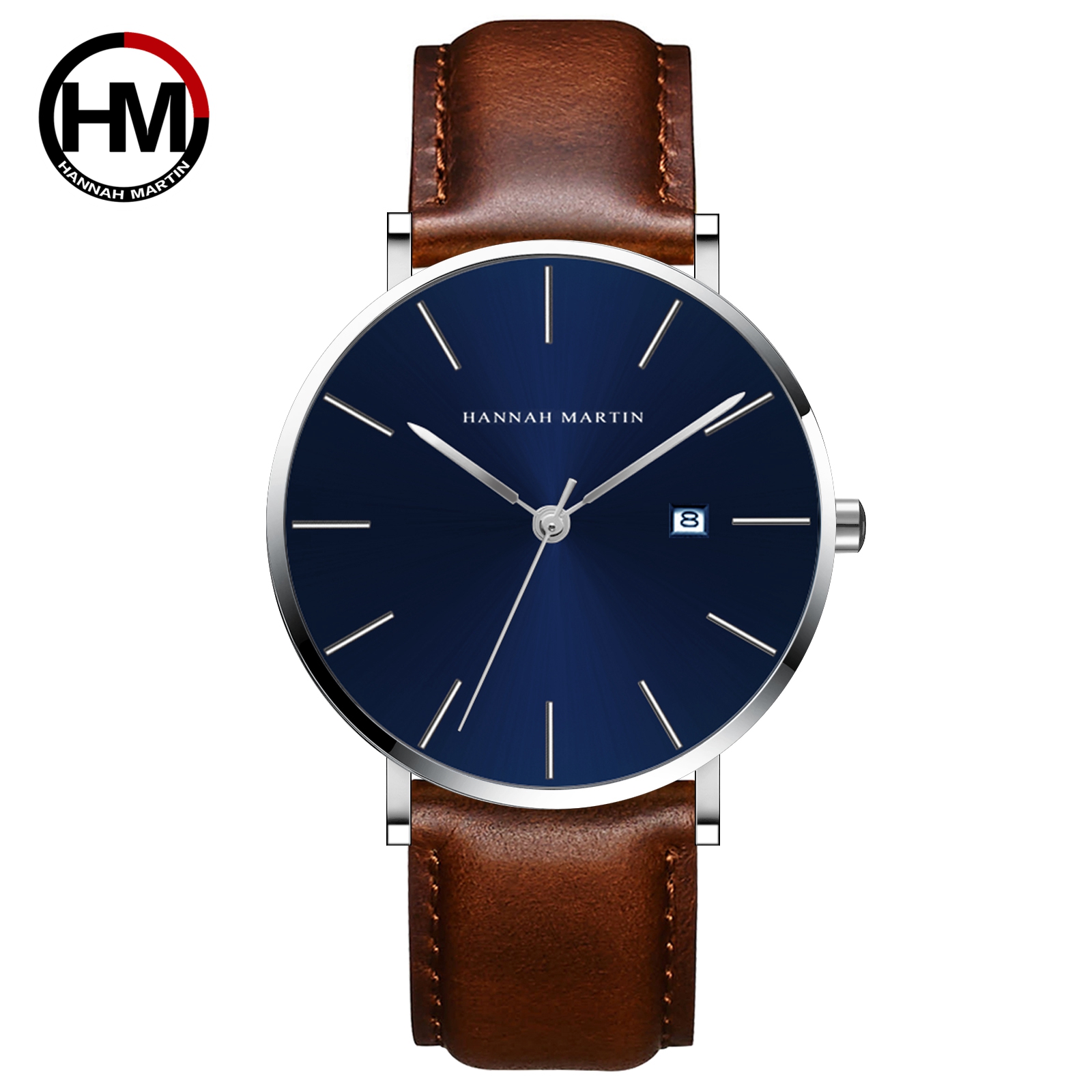 Mens Japanese Quartz Leather Watch Classic Analog Business Wrist Watch with Genuine Leather Strap
