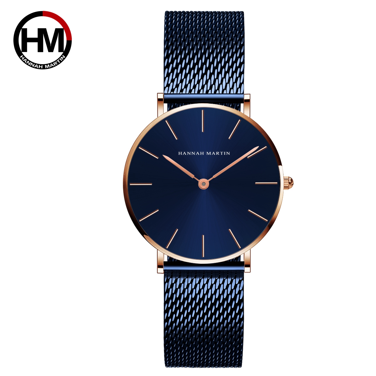 Elegant Women Minimalist Rose Gold Watch with Japanese Movement Stainless Steel Mesh Band