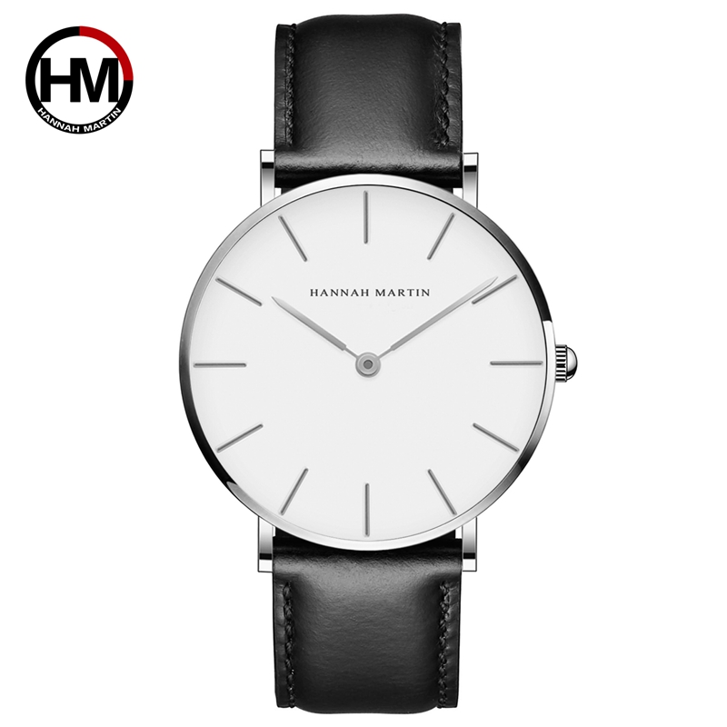 Mens Leather Quartz Watch Waterproof Fashion Wristwatch with Classic Black Dial