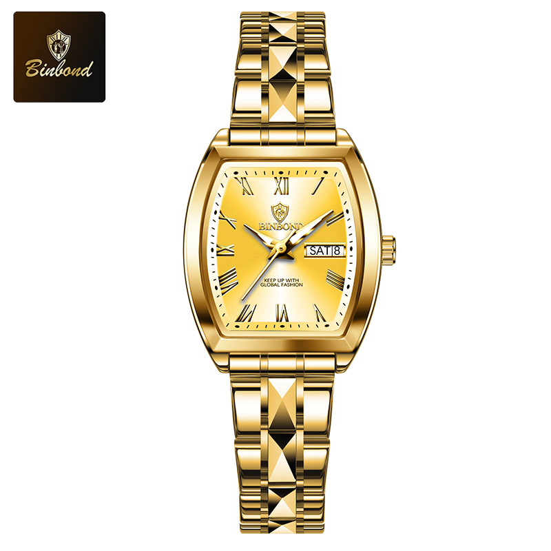Luxury Womens Stainless Steel Waterproof Fashion Watch with Calendar and Luminous Dial