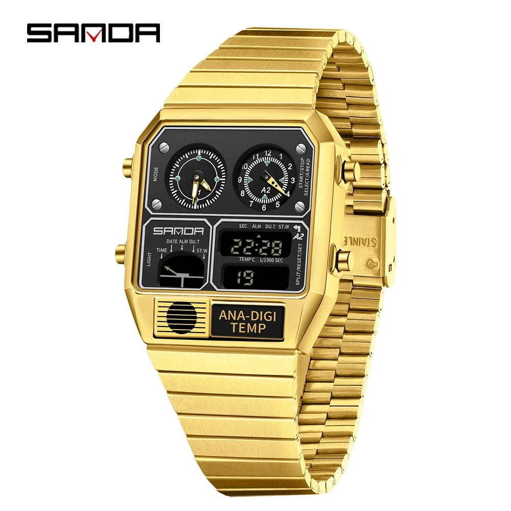 LED Digital Square Mens Watch with Thermometer Stopwatch and Multi Function Sports Design