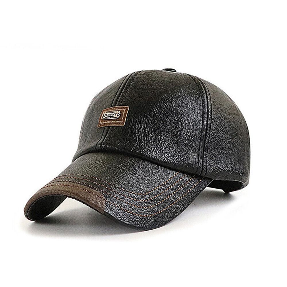 Mens Leather Baseball Cap Adjustable Winter Warm Casual Outdoor Hat