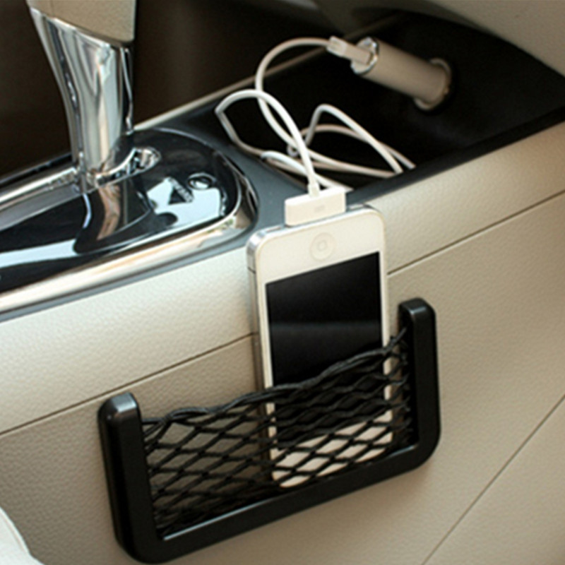 Car Storage Net Bag Phone Holder Adhesive Interior Organizer Pocket
