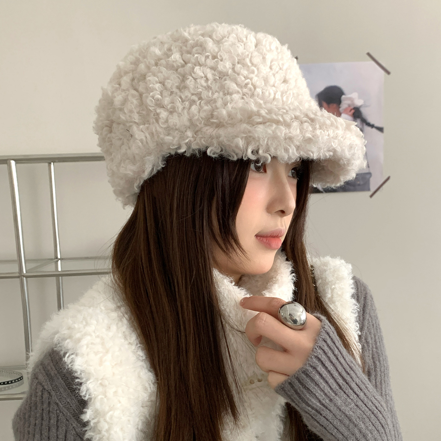 Korean Style Plush Baseball Cap Warm Winter Cap for Women Retro Casual Hat