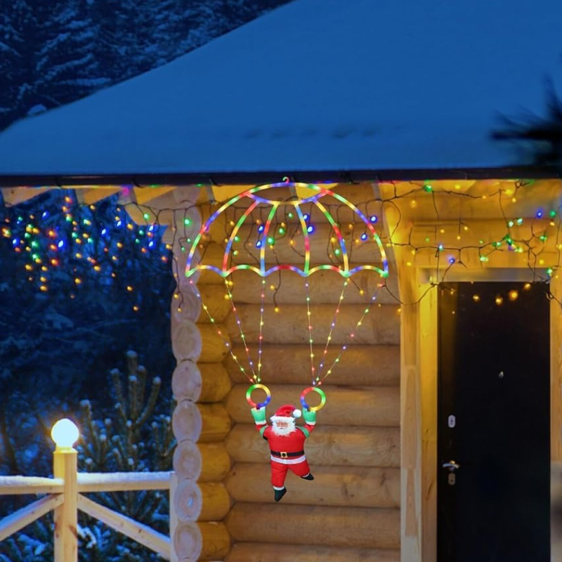 LED Santa Christmas Parachute Lights USB Powered Hanging Holiday Decoration