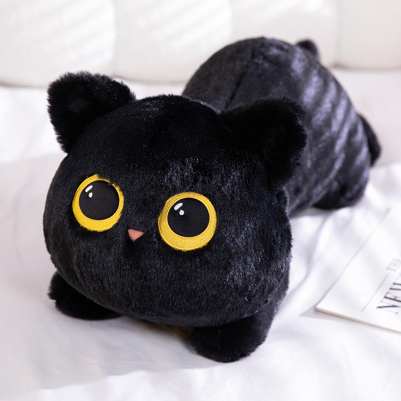 Black Cat Plush Pillow Soft Cuddly Stuffed Toy for Kids Cat Lovers and Cozy Room Decor