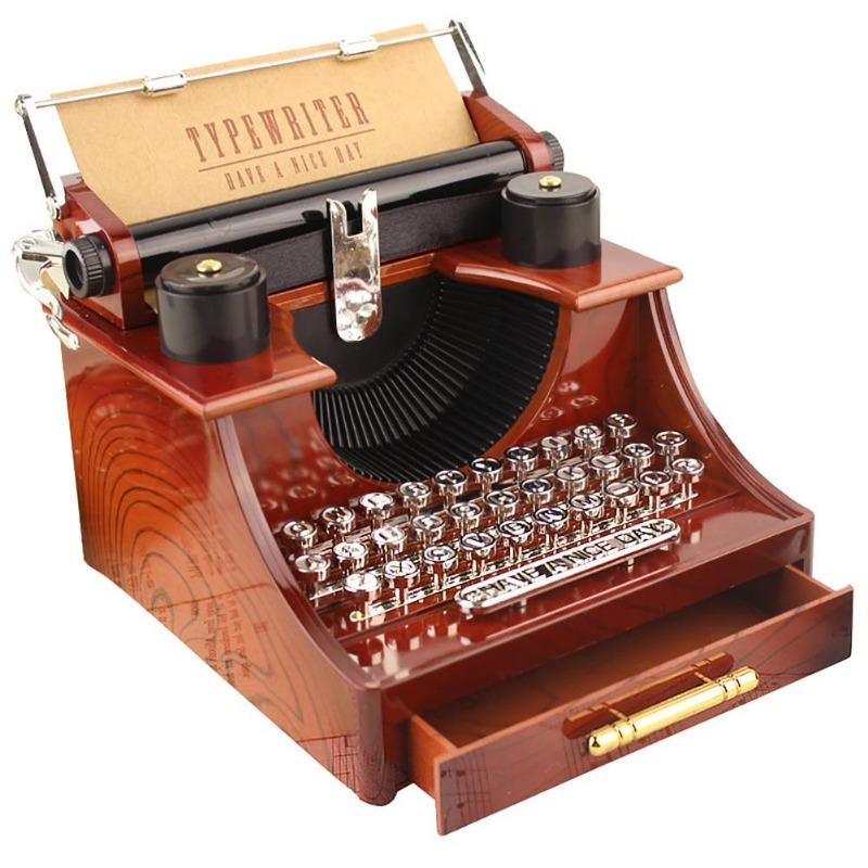 Retro Typewriter Music Box Wooden Mechanical Music Box Vintage Desk Decor Gift