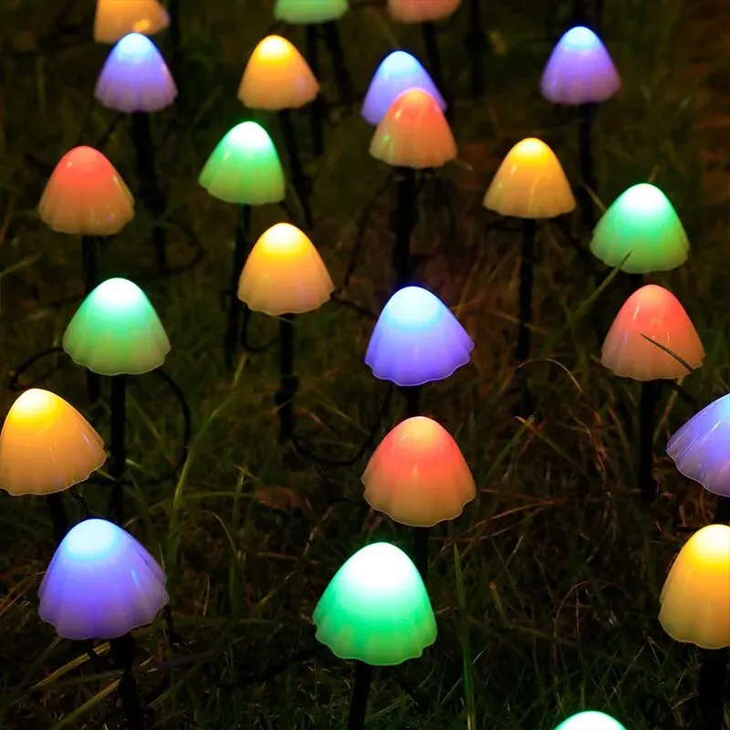 Solar Mushroom String Lights LED Outdoor Garden Fairy Lawn Lights