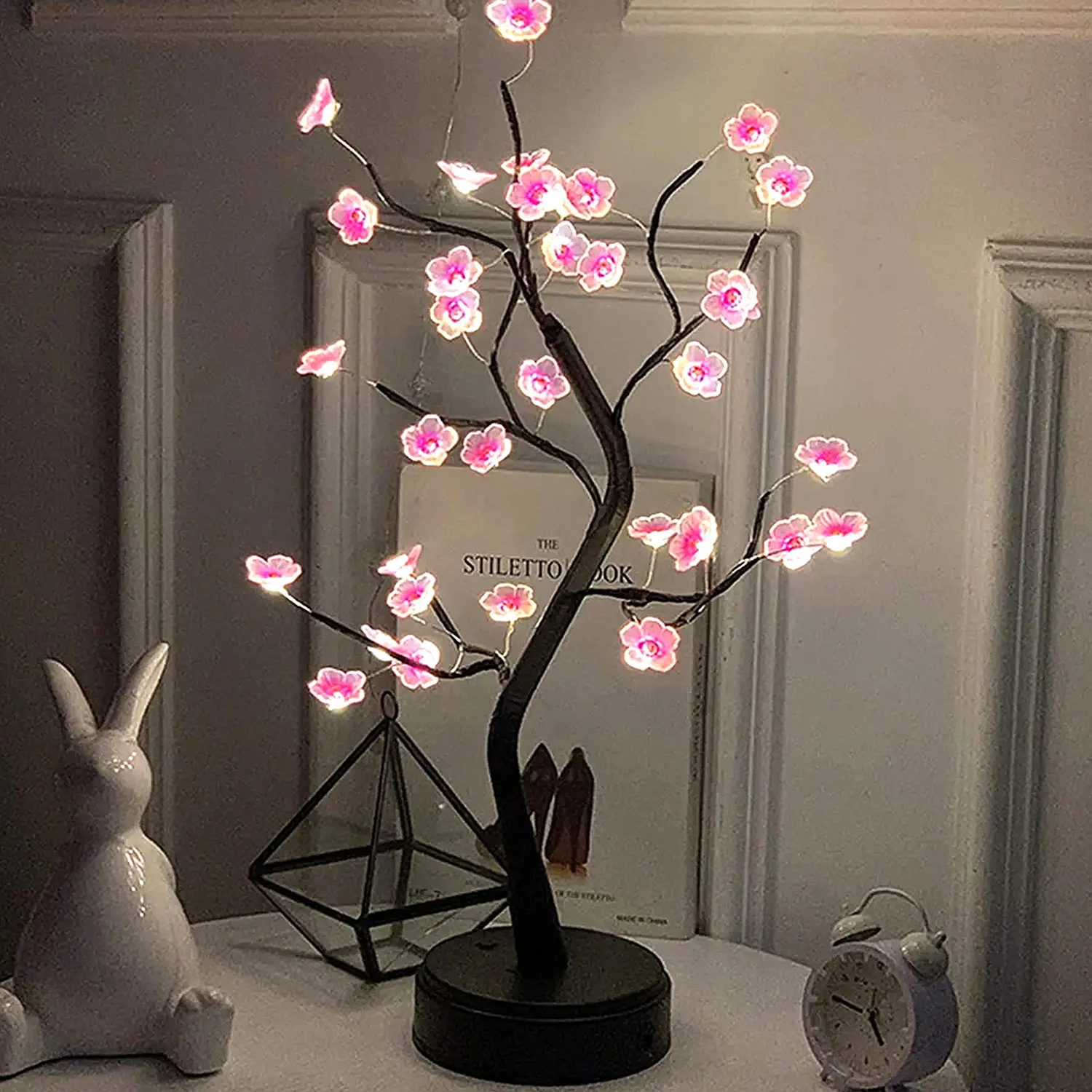 Cherry Blossom Tree Night Light USB Powered Touch Control LED Table Lamp