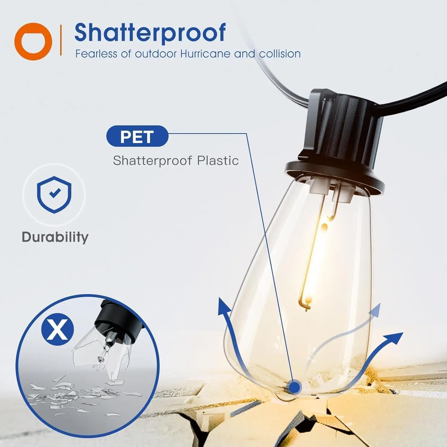 LED Outdoor String Lights with Replaceable Bulbs Waterproof Dimmable Patio Lighting