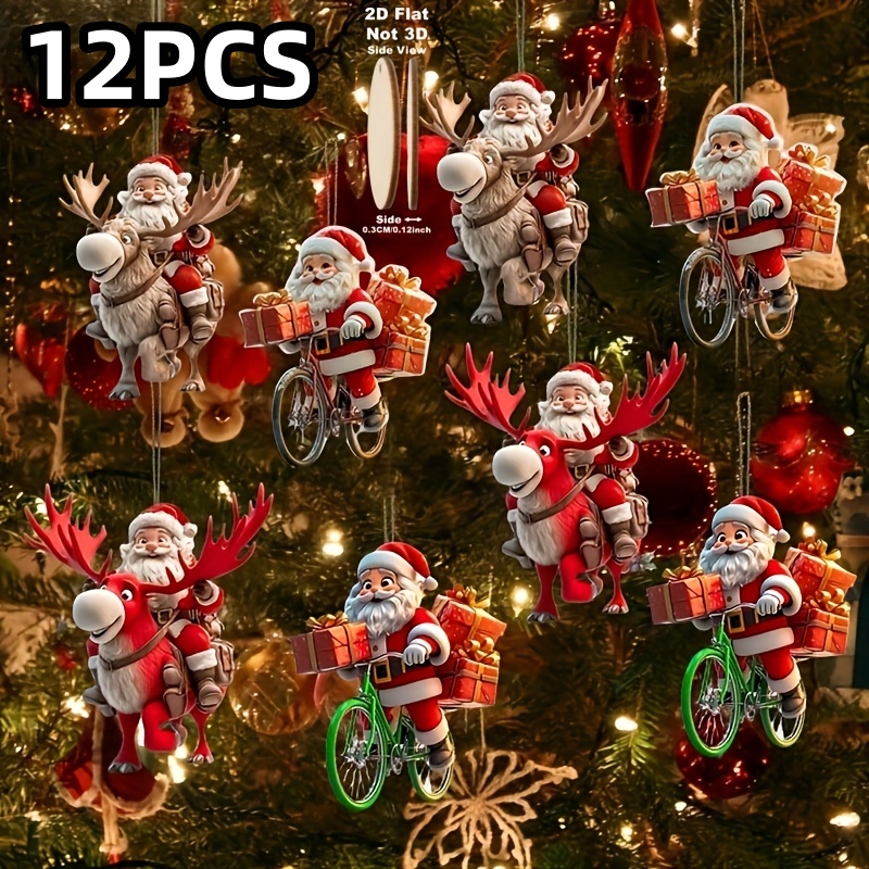 Flat Wooden Santa Claus Hanging Ornaments Set for Christmas Tree and Holiday Decor