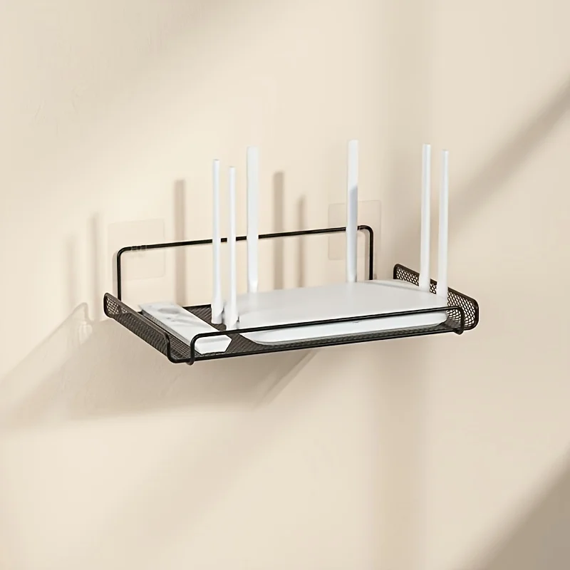 Wall Mounted Router Shelf No Drill Metal Storage Organizer for WiFi Devices and TV Boxes